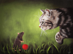 Schilderij kat en muis